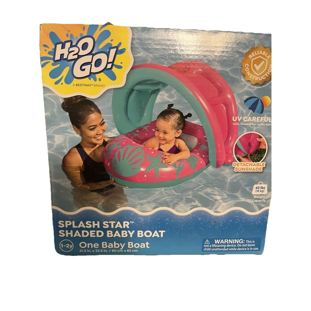 H2O Go Bestway Splash Star Shaded Baby Boat Tube Float Detachable Shade Pink NIB